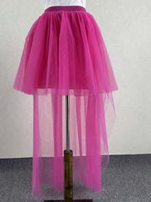 Women's High Low Mesh Net Lace Overlay Maxi Skirt