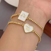 Clariva 18K Gold Plated Copper Letter "FE" Oil Drop Heart Geometric Bead Adjustable Chain Bracelet, Suitable For Men And Women - Gold - View 6