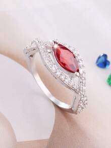 1pc Shiny Cubic Zirconia Horse Eye Shaped Women's Ring, Fashion Luxury Elegant Classic Generous Minimalist, Valentine's Day, Party, Wedding, Surprise Gift - Red - View 3