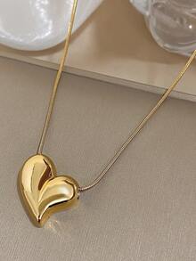1件简约金色心形吊坠项链，经典永恒的心形项链，时尚礼物，适合生日、周年纪念日、情人节及浪漫场合，男女皆宜，情人节礼物 - 彩色 - 查看 7