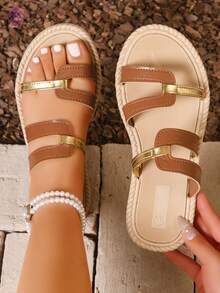 女士优雅轻便套脚平底凉鞋，舒适不疲劳，适合户外海滩度假，时尚休闲百搭平底凉鞋 - 棕色 - 查看 1