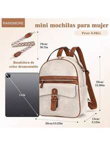 TendenciaRAINSMORE Mochilas para Mujer Pequeñas Mochila Antirrobo Cuero Mochila Monedero para Mujer Impermeable Mochila Informal De Moda Convertible Bolso de Hombro para Viajes Trabajo UniversidadCalidad premium - beige y marrón - Ver 3