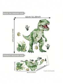 Cartoon Hand-Painted Dinosaur & Plant Wall Stickers, Nursery Bedroom Decor, Kindergarten Wall Decoration, Living Room Background Wall Home Decals - Multicolor - View 3