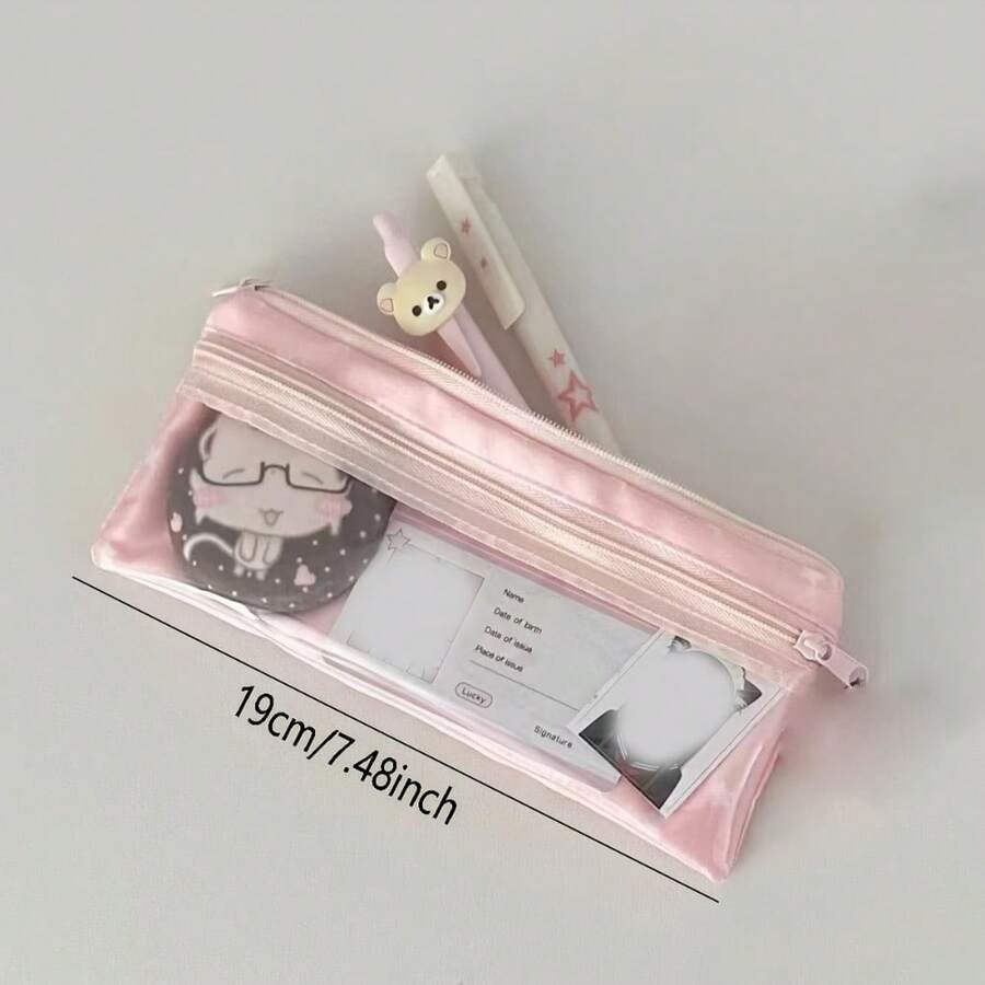 Fun Pink White Star Large Capacity Pencil Case - Durable Fabric - Holds A Wide Range Of Pens - Pink - View 1