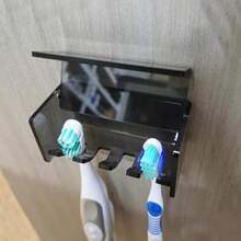 5 Slots Wall Mount Toothbrush Holder With Cover Self Adhesive Toothbrush Storage Organizer For Shower Toothbrush Hanger With Automatic Toothpaste Squeezer Dispenser - 4槽灰色透明1包 - 查看 6