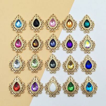 10/20 chiếc mặt dây chuyền hình hoa rỗng kiểu Baroque hỗn hợp, hợp kim kẽm, đính đá pha lê, màu vàng, phụ kiện trang sức DIY, thích hợp cho trang sức thủ công, vòng tay, dây chuyền, bông tai, phụ kiện tóc nơ, váy cưới, giày dép, túi xách, cổ áo, giày đục lỗ, trang trí khóa rèm.