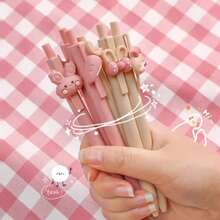 2 Styles Random Cute Girl Press Ballpoint Pen, Ins Aesthetic Student Teenager Black 0.5mm Neutral Ink Gel Pen, 0.5mm Black Ink Plastic Press Style Pink Cream Color Lovely Girl Pen - Multicolor - View 10