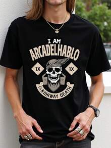 Camiseta gráfica de calavera moderna estilo punk rock para hombres y jóvenes adecuada para uso diario negro talla S a XL moda urbana camiseta popular  actual - Negro - Ver 1