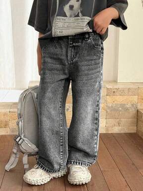 青少年男孩口袋纯色休闲牛仔裤