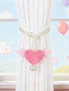 1件装现代简约粉红玫瑰红心形翅膀设计窗帘绑带，无需钻孔，仿珍珠装饰，适用于客厅、女孩卧室、婚礼、情人节、节日和儿童房装饰 - 彩色 - 查看 12
