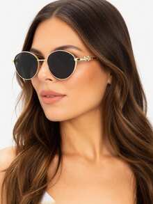 休闲复古圆形黑色时尚眼镜，适合日常出行、夏季海滩、装饰、街头摄影 - 彩色 - 查看 1