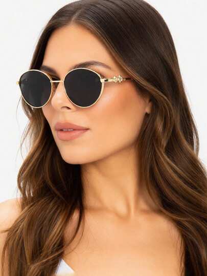 休闲复古圆形黑色时尚眼镜，适合日常出行、夏季海滩、装饰、街头摄影