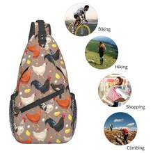 Funny Rooster Print Sling Bag For Women Crossbody Bag  Hen Chicken Domestic Animals Sling Backpack For Men Rustic Country Farm Animal Shoulder Bag Gym Sports Travel HiFKing Daypack - 黑橙 - 查看 6