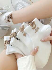 5/10双装女士棉袜，短袜，隐形袜，白色袜子，黑色袜子，可爱袜子，女童袜子，适合秋冬春夏四季穿着，透气网眼设计，吸湿排汗，柔软顺滑，适合度假、运动、休闲、商务及日常穿着，四季皆宜，多种颜色可选 - 彩色 - 查看 1