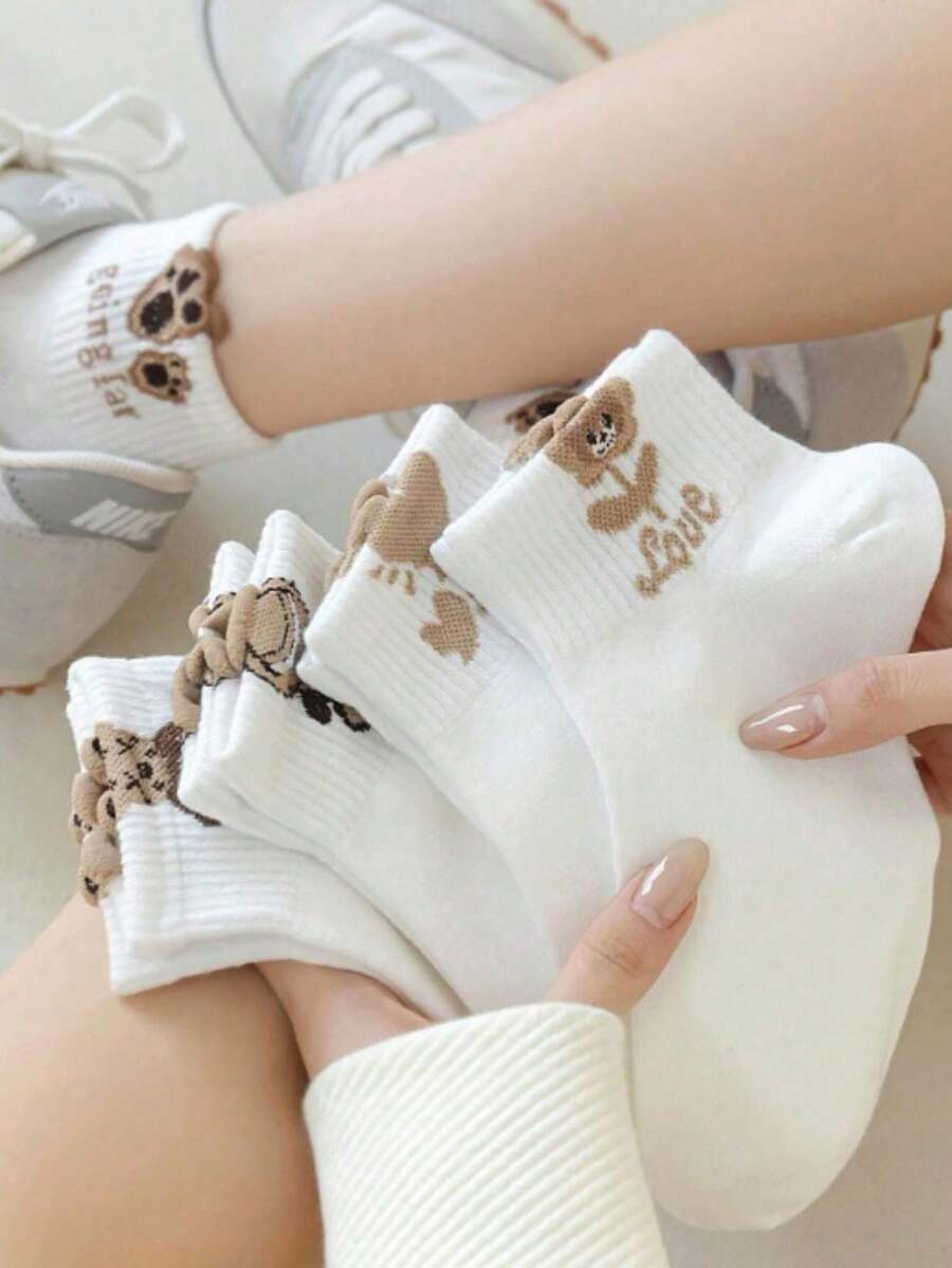 5/10双装女士棉袜，短袜，隐形袜，白色袜子，黑色袜子，可爱袜子，女童袜子，适合秋冬春夏四季穿着，透气网眼设计，吸湿排汗，柔软顺滑，适合度假、运动、休闲、商务及日常穿着，四季皆宜，多种颜色可选 - 彩色 - 查看 1