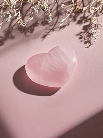 30mm Natural Rose Quartz Heart Healing Stone, Polished Love Gemstone, Palm Soothing Stone, Heart Shaped Meditation Stone