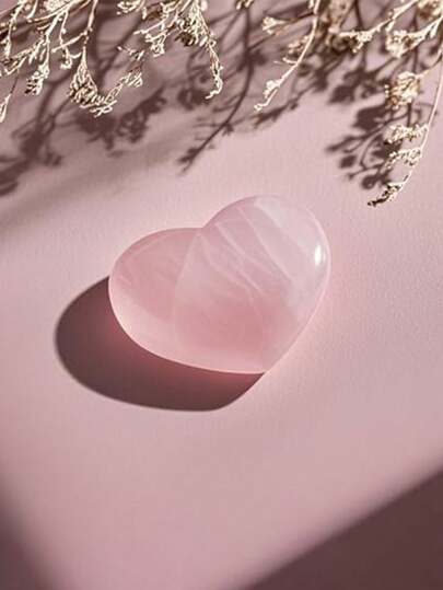 30 mm Doğal Pembe Kuvars Kalp Şifa Taşı, Cilalı Aşk Taşı, Avuç İçi Rahatlatıcı Taş, Kalp Şeklinde Meditasyon Taşı