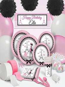 20 Pcs Paris Eiffel Tower Tableware Set | Serves 20 Guests | Paris Theme Tableware Set Kit, Oh La La Baby Shower Birthday Paris Theme Party Supplies,Includes 7 "/9" Plates, Cups And Napkins - Multicolor - View 3