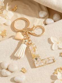 POKOJA LAND 1 件女士米色水滴硅胶字母心形流苏钥匙扣，创意手提包挂饰，适合赠送朋友情人节情人汽车配件学校可爱哥特 Y2k - 米色 - 查看 6