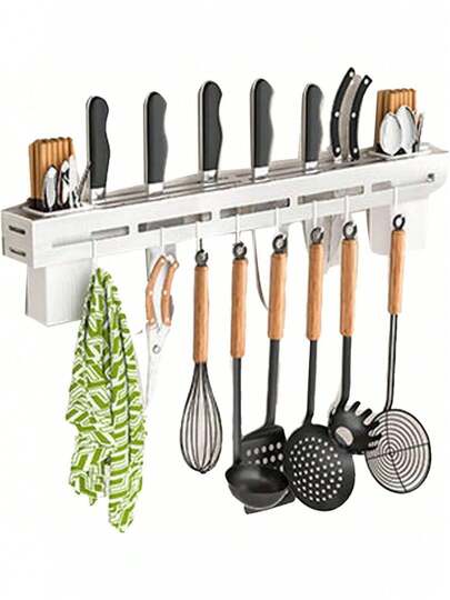 EstiloEstante para Cuchillos, Estante para Colgar Utensilios de Cocina Multifunción Montado en la Pared de Acero Inoxidable de 40 Cm, Estante para Utensilios Cepillado para el HogarVersión mejorada