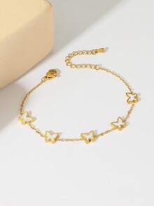 珍珠母贝蝴蝶造型手链，奢华金链款式，甜美百搭配饰 - 彩色 - 查看 8