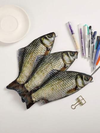 5/4/3/2/1pcs Multi-Functional Fish Shaped Storage Bag, Suitable For Stationery, Cosmetics, Cash Etc., Fun Storage Bag With Complimentary Fish Shaped Signature Pen, Christmas Gift, Back To School Essential