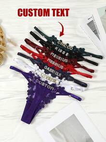 个性化水晶字母蕾丝丁字裤，定制名字女士比基尼内裤，T字后背三角内裤，送给女友或妻子的完美礼物，适合情人节、圣诞节、万圣节、感恩节、生日或周年纪念日，睡衣套装 - 霧霾藍 - 查看 7