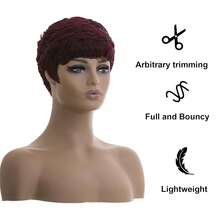 Short Pixie Cut Wigs For Short Wigs For Women Black Wavy Layered Short Wigs - 紅色 - 查看 2