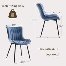 Juego de 2 sillas de comedor modernas de mediados de siglo – Respaldo cómodo – Tapizadas en piel sintética, patas de metal negro  Ideales para comedor, cocina, dormitorio o sala de espera - Azul - Ver 8