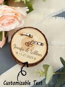 Personalisierter Name/Text Doppelschicht Holzring Box, Baumstumpf Ring Halter, personalisierter Verlobungsring Holztablett, individuelle Ring Aufbewahrungsregal, rustikale Holzring Box, geeignet für Verlobungsringe, Hochzeitszeremonie gravierte Holzbox, Jahrestags-Geschenk, Valentinstags-Geschenk, Einschulungs-Geburtstags-Geschenk - Verschiedenfarbig - Übersicht 4