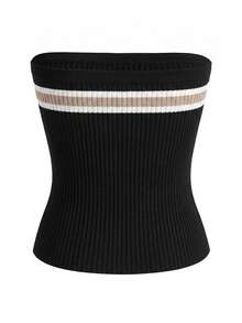 女士无袖针织吊带背心，休闲时尚，通勤必备，基础款套头吊带衫 - 黑色 - 查看 2