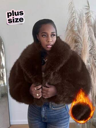 Loose Casual Faux Fur Open Front Short Jacket, Comfortable & Warm, Long Sleeve Outerwear For Women, Autumn/Winter