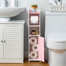 AOJEZOR Toilet Paper Holder Stand: Small Bathroom Storage Cabinet - Pinkish Rose - White - Thạch hồng - Xem 2
