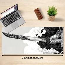 1pc Anime Japanese Samurai Sword Mouse Pad, Black And White Color, Large Desk Mat, Stitched Edge, Non-Slip Rubber Base, Suitable For Home Office, Size Options, Can Be Given As Christmas, Halloween Gift For Women, Girlfriend, Male Friends