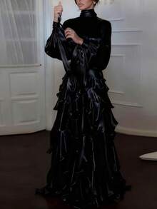 Vestidos Elegantes De Mujer,Women's Elegant And Stylish Ruffled Fitted Dress - màu đen - Xem 3