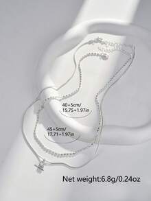 Nooxian 2pcs/Set Silver Tone Fashion Versatile All-Match Chain Layered Geometric Hexagon Pendant Necklace Set, Suitable For Women's Daily Wear - Silver - View 5