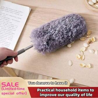 Infällbar dammvippa, Rengöringsborste i rostfritt stål med långt skaft, Rengöringsverktyg för bilar och hushåll, Ultrafin fiberdammvippa