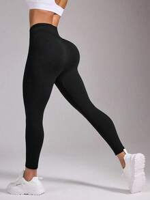 1 Pc Ladies Black Warm Leggings, High Waist And Abdomen, Elastic And Slim - Black - View 6