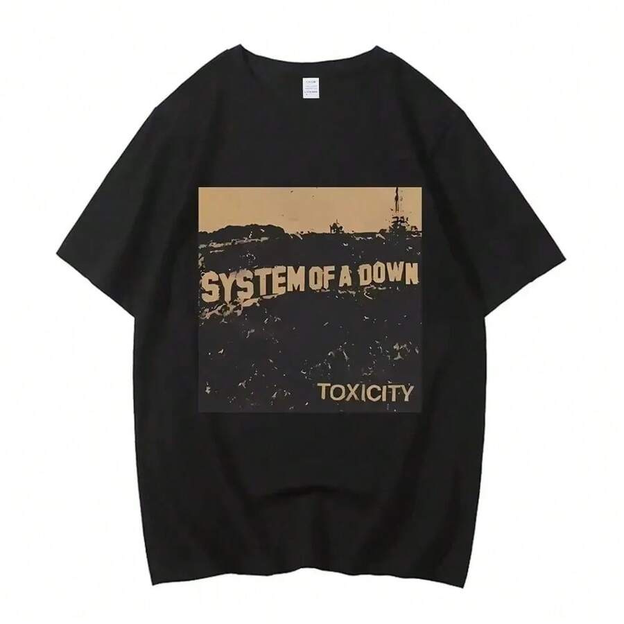 Camiseta de Alta Calidad Street Rock A Down Toxicity, Cubierta de Álbum de Música, Estilo Igual para Hombres y Mujeres, Cómoda, Moda Casual - Negro - Ver 1
