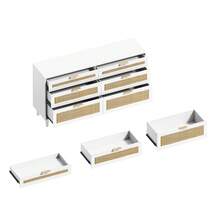 Cómoda de ratán blanco de 59 pulgadas con 6 cajones - Cuenta con tiradores de metal y patas de madera, ideal para dormitorio, sala de estar o almacenamiento en el pasillo - 59", blanco + MDF + cajones de diferentes tamaños - Ver 8