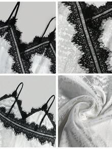 Đầm slip vintage thanh lịch dành cho nữ, chất liệu satin dệt họa tiết và thiết kế phối ren, thích hợp cho buổi hẹn hò ngày Valentine, màu trắng mùa hè. - trắng - Xem 6