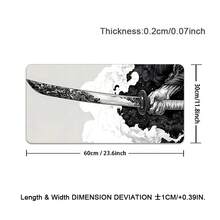 1pc Anime Japanese Samurai Sword Mouse Pad, Black And White Color, Large Desk Mat, Stitched Edge, Non-Slip Rubber Base, Suitable For Home Office, Size Options, Can Be Given As Christmas, Halloween Gift For Women, Girlfriend, Male Friends