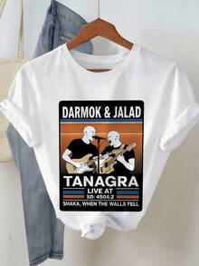 Darmok & Jalad Retro Live Concert At Tanagra Two Guitarists Themed Fun Design Comfortable And Soft Women's Short Sleeve Casual Shirt Ideal Gift For Music Fans Unique Graphic Print -1 - 白色2 - 查看 2