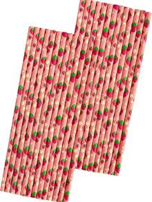 200 piezas Pajitas de papel con estampado de fresa lindas, pajitas de papel portátiles y coloridas, adecuadas para fiestas, Día de San Valentín, Día de la Madre, decoración de bodas - Rosa - Ver 1