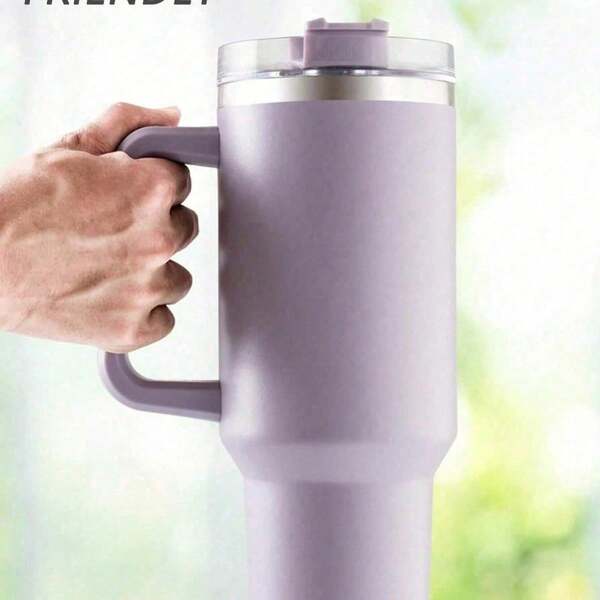 1pc 40oz Stainless Steel Insulated Tumbler With Handle And Straw, Large Capacity Portable Travel Mug, Coffee Cup, Suitable For Outdoor, Office, Back To School And Other Occasions