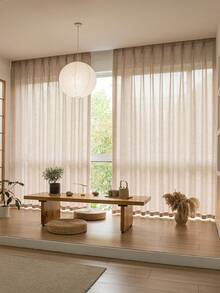 1 Stück & Leinen Moderne Leinen Gaze Gardine - Japanischer Leinen Stil, Gardinenband Design, geeignet für Wohnzimmer und Schlafzimmer - transparente und lichtfilternde Gardine, Wohnzimmergardine, Schlafzimmergardine (160g Stoffgewicht)