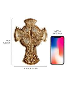 1pc Nordic Mythology Art Design Large Angel Decorative Wall Hanging, Resin Material With Gold & Silver Foil, European Vintage Angel Cross Wall Decor - Multicolor - View 6