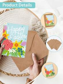 6张复活节贺卡套装（含信封），春季花卉复活节明信片套装，复活节装饰品，复活节家居装饰，桌面装饰，复活节礼品卡，感谢卡，生日礼物，复活节礼物，纪念品，复活节卡片，课堂交换卡，复活节派对用品，寻蛋派对礼品，节日派对礼物 - 彩色 - 查看 12