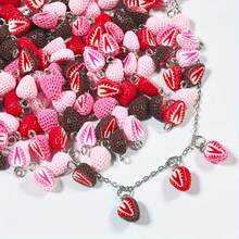 8/16/32个可爱3D迷你逼真草莓树脂吊坠卡通水果耳环项链DIY首饰制作材料 - 随机混装