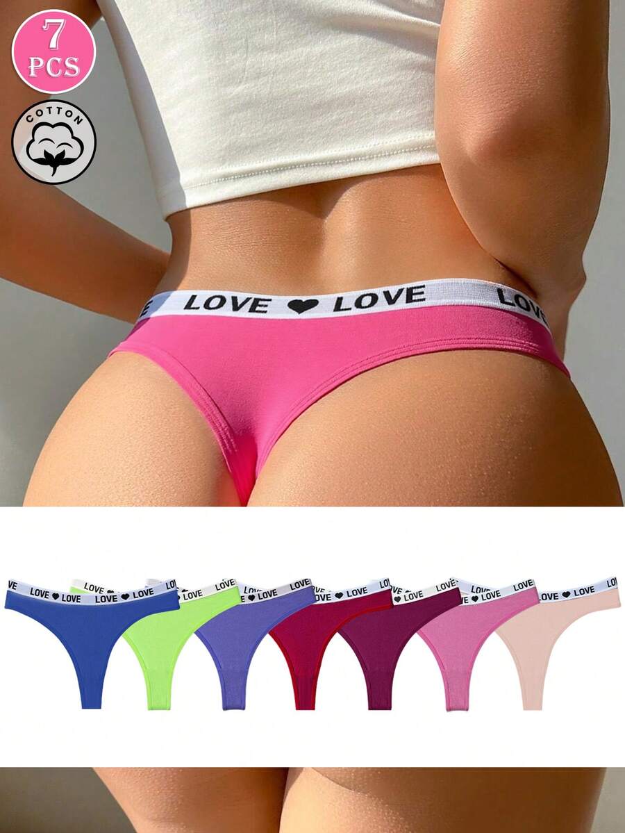 7条/包撞色低腰纯棉女士内裤，无缝弹力透气运动丁字裤
